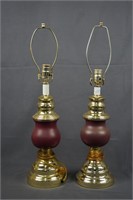 Pair of 24" Brass and Mauve Table Lamps.