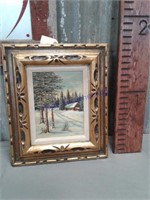 Framed cabin picture on canvas