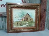 framed canvas painting of barn