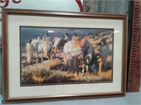 Framed picture with horses and people