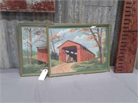 Framed paintings of covered bridges
