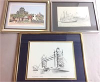 3 SIGNED SKETCHES/TOWER BRIDGE BY KIETH CHARLES