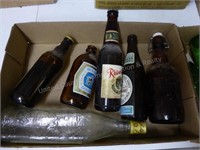 3 boxes misc. beer bottles