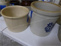 2 stoneware crocks - cracked