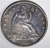 1858 SEATED LIBERTY HALF DOLLAR, AU/BU