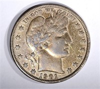 1901-S BARBER HALF DOLLAR, VF/XF KEY COIN