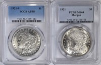 2 PCGS MORGAN DOLLARS:  1921 MS 64 &