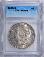 1885-S MORGAN DOLLAR ICG MS60