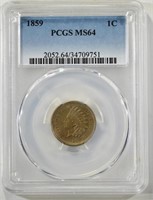 1859 INDIAN HEAD CENT PCGS MS64