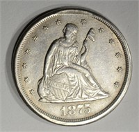 1875-CC TWENTY CENT PIECE, AU