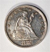 1875 TWENTY CENT PIECE, AU/BU