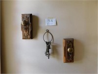 Unique old brass door knobs w/ skeleton keys