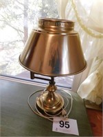 Brass swing arm desktop lamp, 16" tall