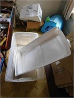 Large plastic tote w/ lid (cracked) 18 1/2" x 33