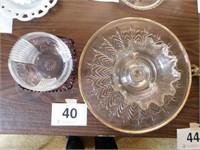 Large round glass serving tray w/ gold trim -