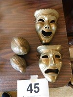 Pair of brass birds - brass theatrical faces