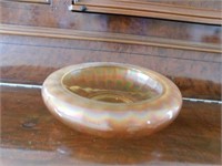 Marigold Carnival glass ribbed bowl