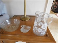 Glass pitcher w/ flower design - Sandwich glass