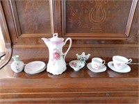 Assortment of pretty floral china pieces: pitcher