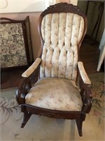 Antique Tufted Harvest Carved Rocker