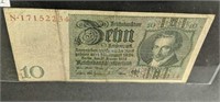 1929 Germany 10 Reickerisk Bank Note