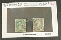 1868 & 1874 Canada Stamp #24 & #29 - Used 2 & 15¢