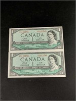 Consecutive Serial Number 1954 Canada $1.00 Set