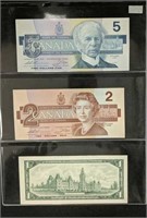 Canada 1986 $5.00, 1986 $2.00 & 1967 $1.00
