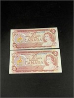 Consecutive Serial Number 1974 Canada $2.00