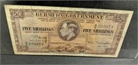 1937 Bermuda Five Shillings Bank Note