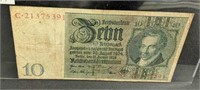 1929 Germany 10 Reichsmark Bank Note