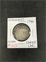 1940 Netherlands Gulden Choice UNC-WW2 Silver Coin