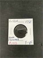 1738 Russia Denga (1/2 Kopek) F-VF