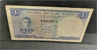 1951 Ceylon One Rupee Bank Note - Scarce
