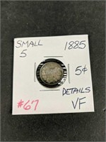 1885 Small 5 Canada Five Cents Silver VF
