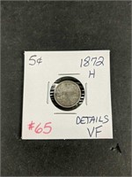 1872H Canada Five Cents Silver VF