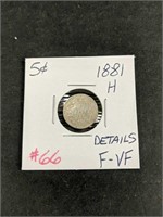 1881H Canada Five Cents Silver F-VF