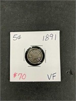 1891 Canada Five Cents Silver VF