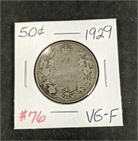 1929 Canada Fifty Cents VG-F
