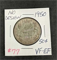 1950 No Design Canada Fifty Cents VF-EF
