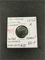 1642 A New France Double Tournois VG-F Louis Xlll