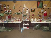 Wicker Shelving Unit and Assorted Christmas Decor