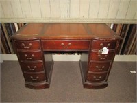 Antique Wooden Desk with Leather Inlay