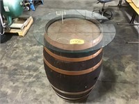 Wine barrel with 30" glass top