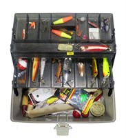 Lid Locker tackle box with contents: spoons, plugs