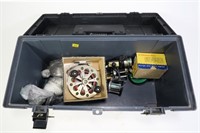 Tackle box with contents: 9 reels includes Plueger