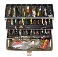 UMCO tackle box with contents: plugs, spinners,