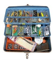 Union tackle box with contents: plugs, sinkers,