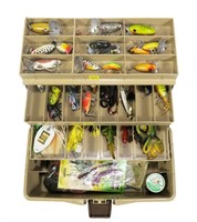 Old Pal tackle box with contents: plugs, rubber