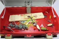 Plano tackle box with contents: plugs, spinners,